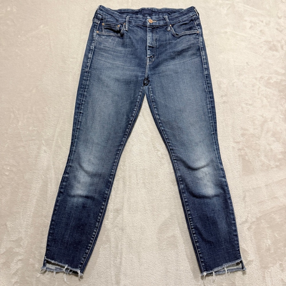 Mother Looker Ankle Step Fray Jeans Womens 29 Blue Bombay Lost Found Skinny